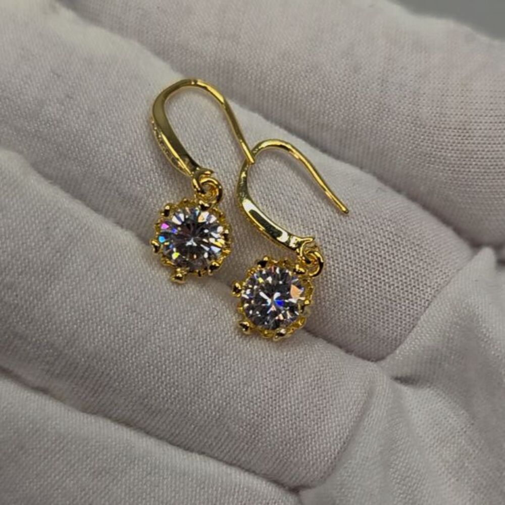 Moissanite Earrings 2.0 CT D Color Gold Tone Drop Hook Sparkling COA W-ER-8081